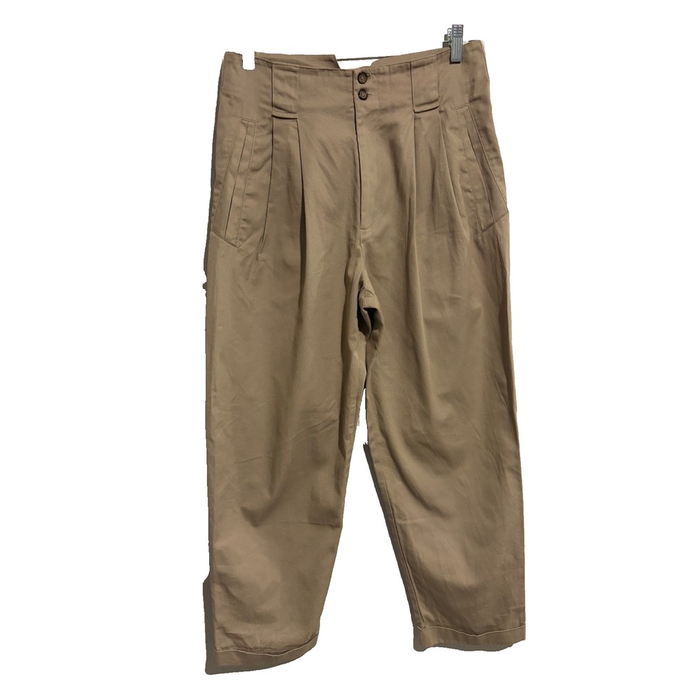 NA NIN Townes Cotton Twill Barrel Leg Trouser~M~Khaki Tan Pleated Cuffed Utility